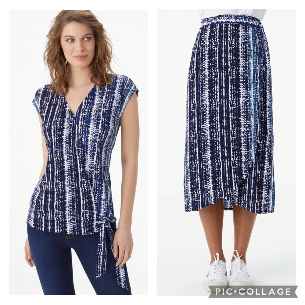 Lole 2 Piece Kaylin Wrap Skirt & Short Sleeve Shirt Set Blue Size M